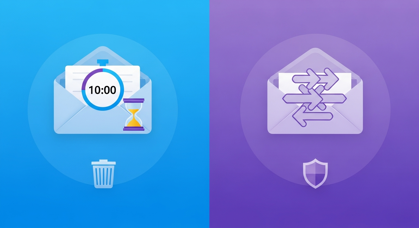 Split screen comparison of disposable email and email alias privacy tools